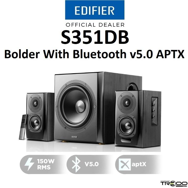 [Discontinued]($15 Cashback!) Edifier S351DB Wireless Bluetooth 2.1 Bookshelf Speaker System (Category: Soundbars, Speakers & Amplifiers) located in Singapore. Submitted by treoo (Listing ID 1138170690, Image 2). Description: [*No stocks, EOL. out of production, not available*] [Promotion valid 1st Apr ~ 30th Apr 2025; or while stocks last!] ☆ Demo available for audition at our showroom! ☆ ★ Bluetooth v5.0 ★ Qualcomm aptX ★ 150W RMS total power ★