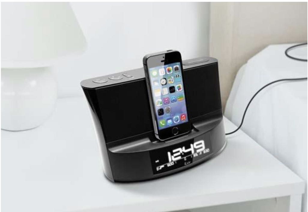 iLuv Dual alarm clock speaker with Bed shaker and lightning Dock, Audio