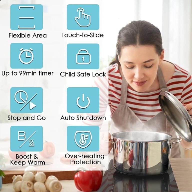 Induction Hob, Plug in Electric Cooktop 2800W 13Amp, Flex Zone for BBQ Function, Builtin 2