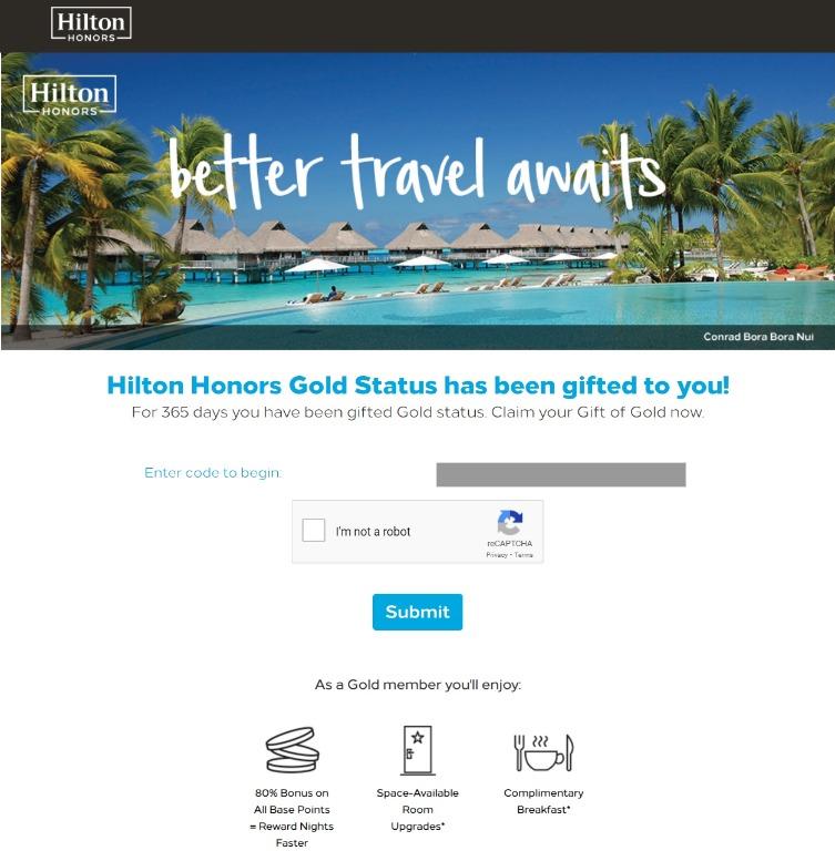 Instant Hilton Honors Gold Status Tickets And Vouchers T Cards And Vouchers On Carousell 9353