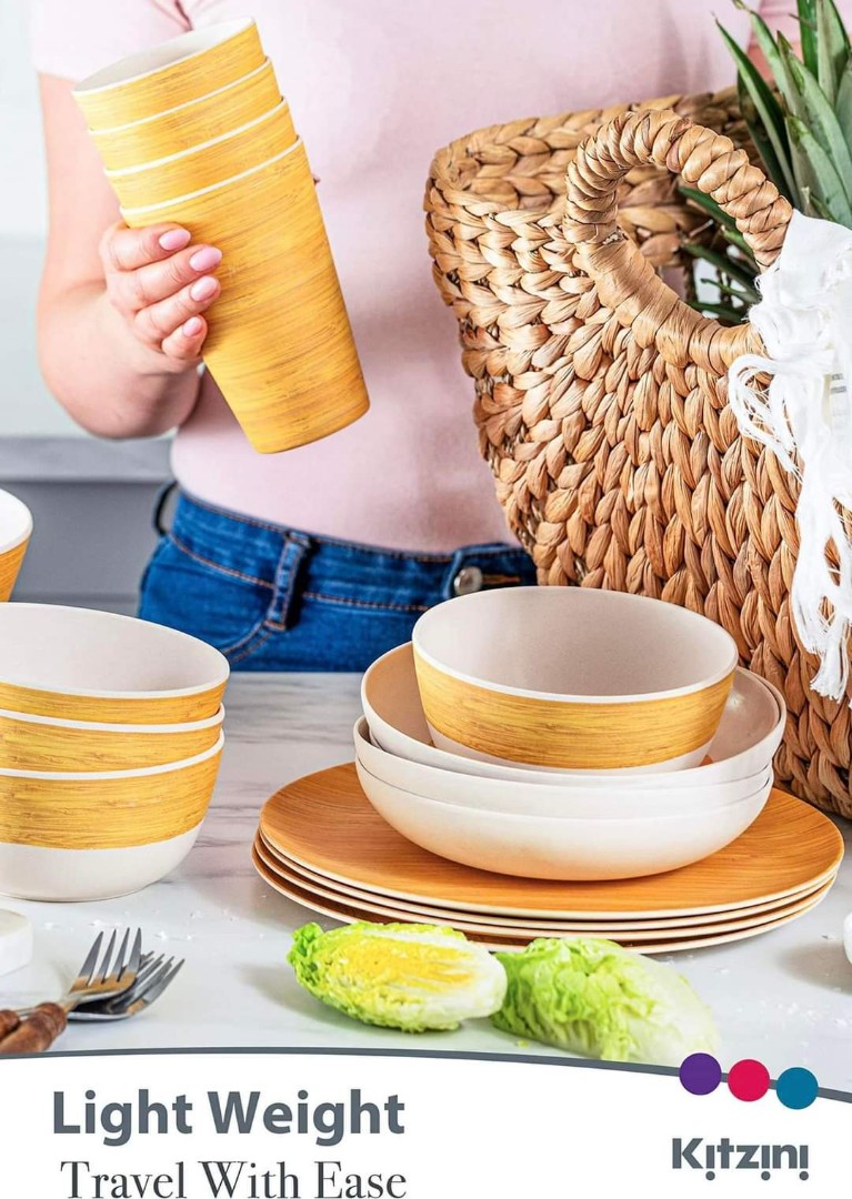 Kitzini Bamboo Dinnerware Set 16pcs, Furniture & Home Living