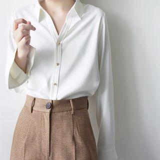 Korean White Shirt with Gold Buttons