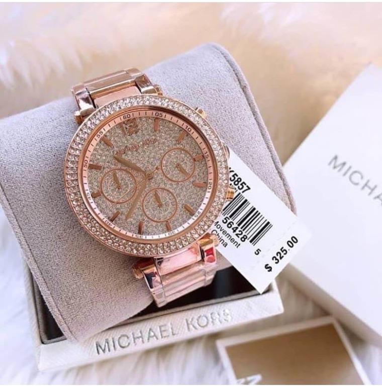 Michael Kors MK5857 Parker Rose Gold Analog Chrono Glitz Dial