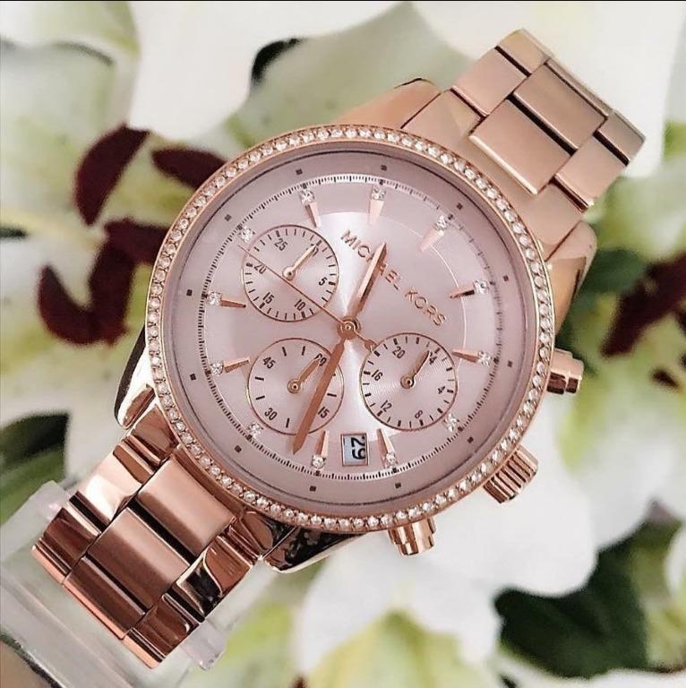 Michael Kors MK6357 Ritz Rose Gold Tone Ladies Watch Original With 1 Year Warranty For Mechanism