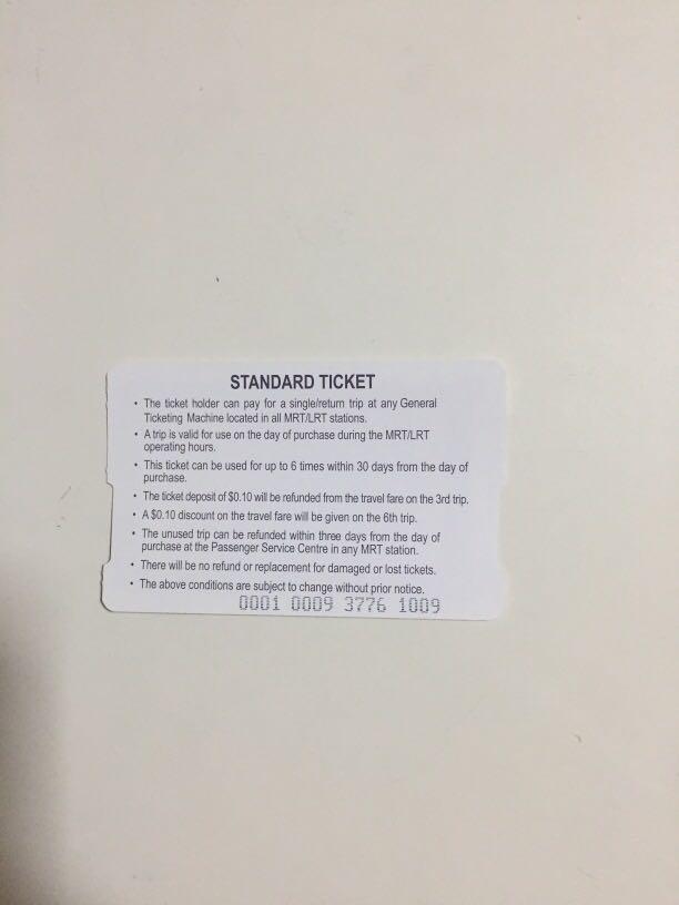 MRT Standard Ticket, Tickets & Vouchers, Local Attractions & Transport