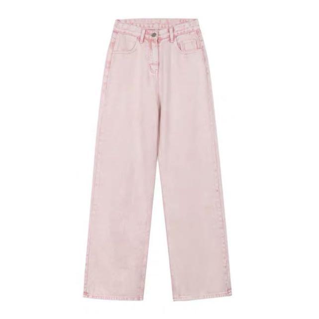 Pastel Pink Wide Leg Denim Jeans, Women's Fashion, Bottoms, Jeans u0026  Leggings on Carousell