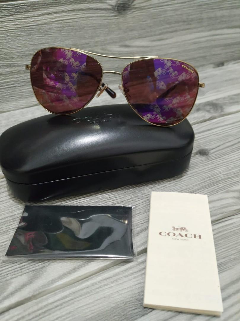 READY STOCK COACH L1013 AVIATOR LIGHT GOLD METAL SUNGLASSES PURPLE