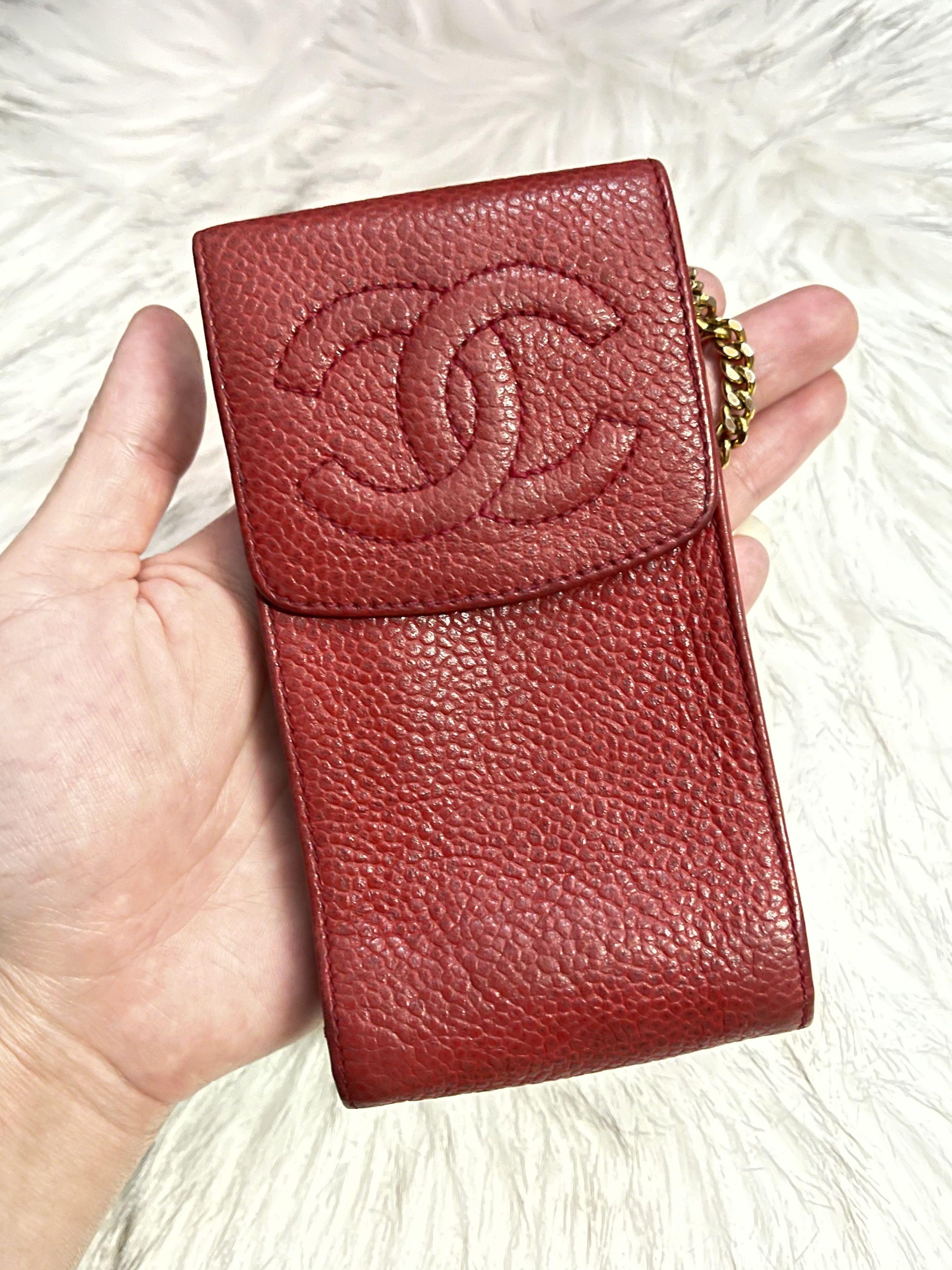 Auth CHANEL caviar skin Coco Mark Vanity Bag Pouch Leather Red Hardware Gold