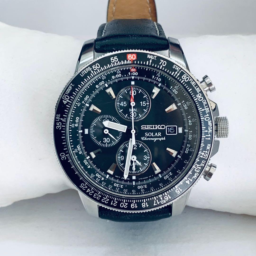 Seiko solar chronograph leather online strap