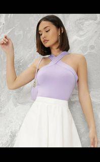 Shein Lilac Purple/ Periwinkle Form- Fitting Crisscross Halter Top