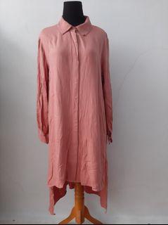Tunik kemeja pinguin peach pink polos