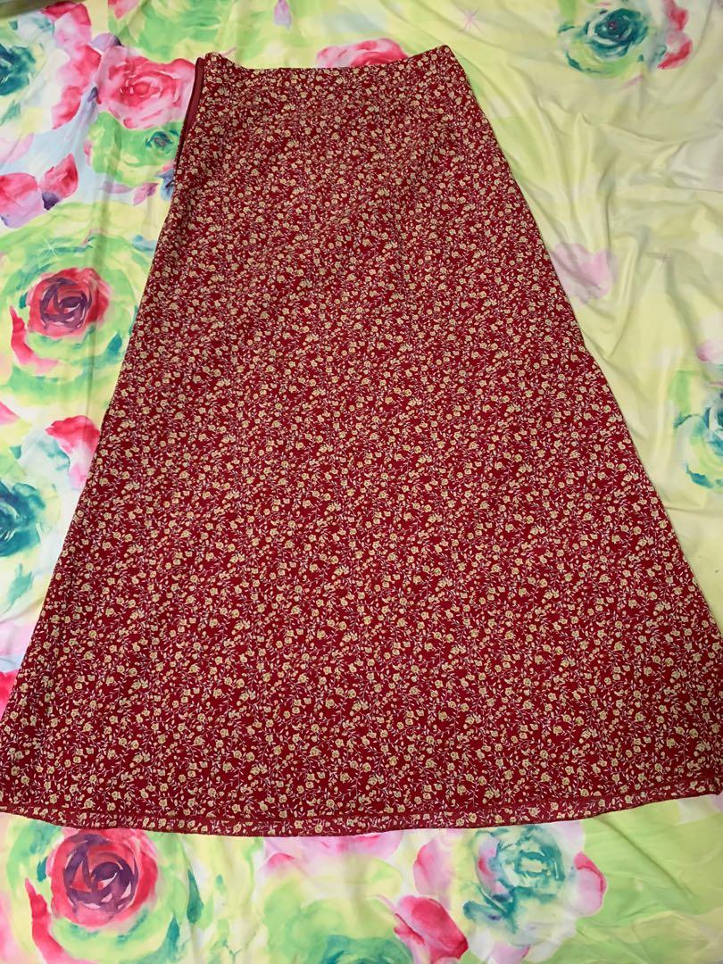 Valleygirl Floral Red Maxi Skirt Women s Fashion Bottoms Skirts on Carousell