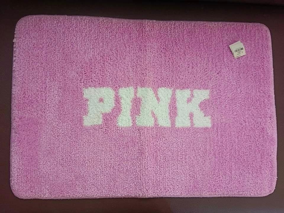 VICTORIA'S SECRET Pink Black Logo Bath Bathroom Rug Mat Carpet Rectangular New 