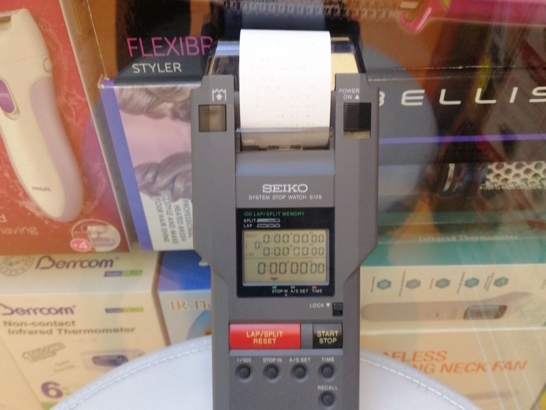Brand New Rarest Vintage Seiko Professional Digital Chronograph S129-400A  100-laps memory Handheld Stop-watch with Printer(Made in Japan)  （有代客換電和改帶服務）(歡迎消費券）, 運動產品, 其他運動配件-
