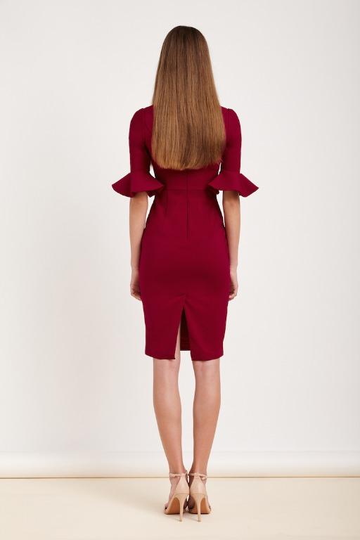 Red fitted midi dress hot sale