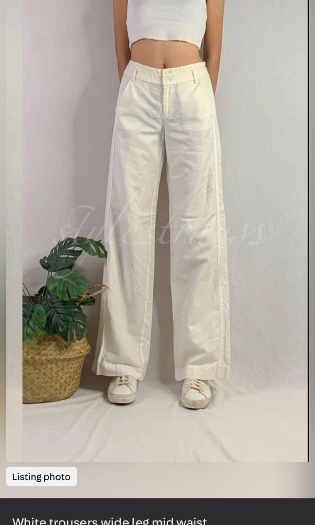 White Mid Waist Trousers/Straight Pants 
