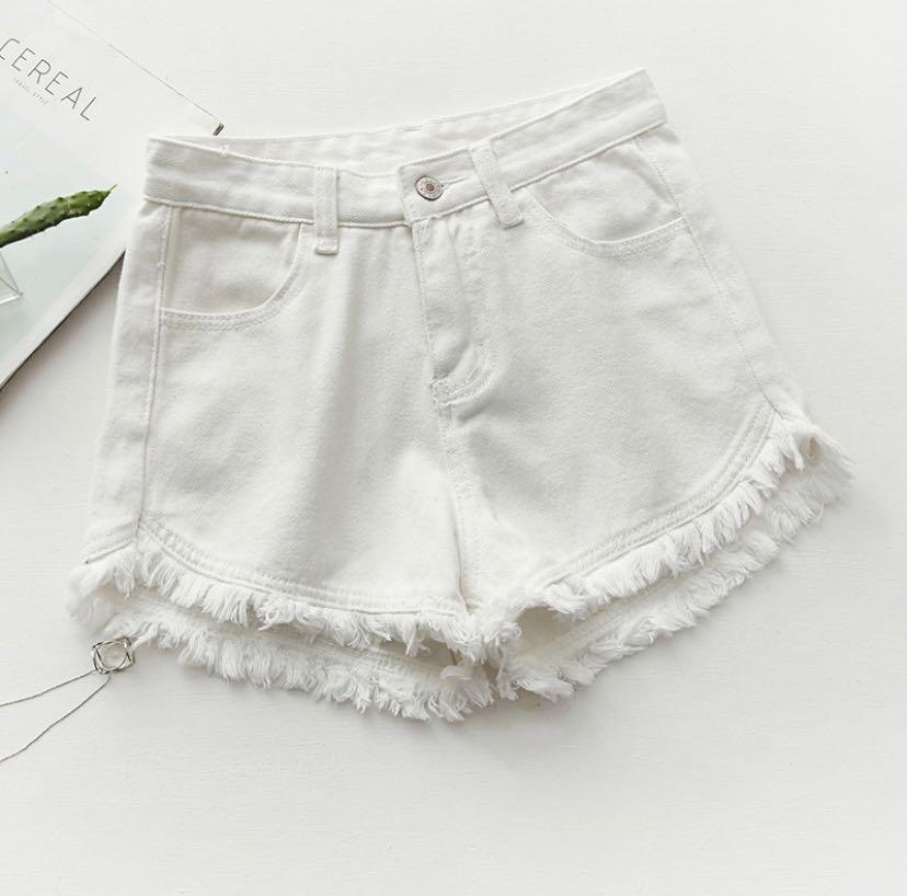 White Tassel Denim Shorts high waist Women s Fashion Bottoms
