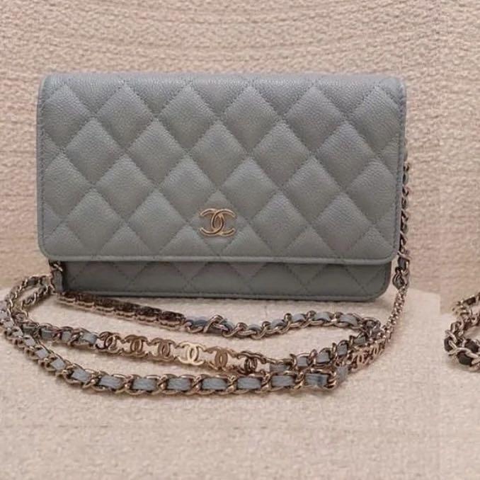 RESERVED) 22P Chanel Trendy CC Caviar WOC Wallet on Chain Blue and Black,  Luxury, Bags & Wallets on Carousell