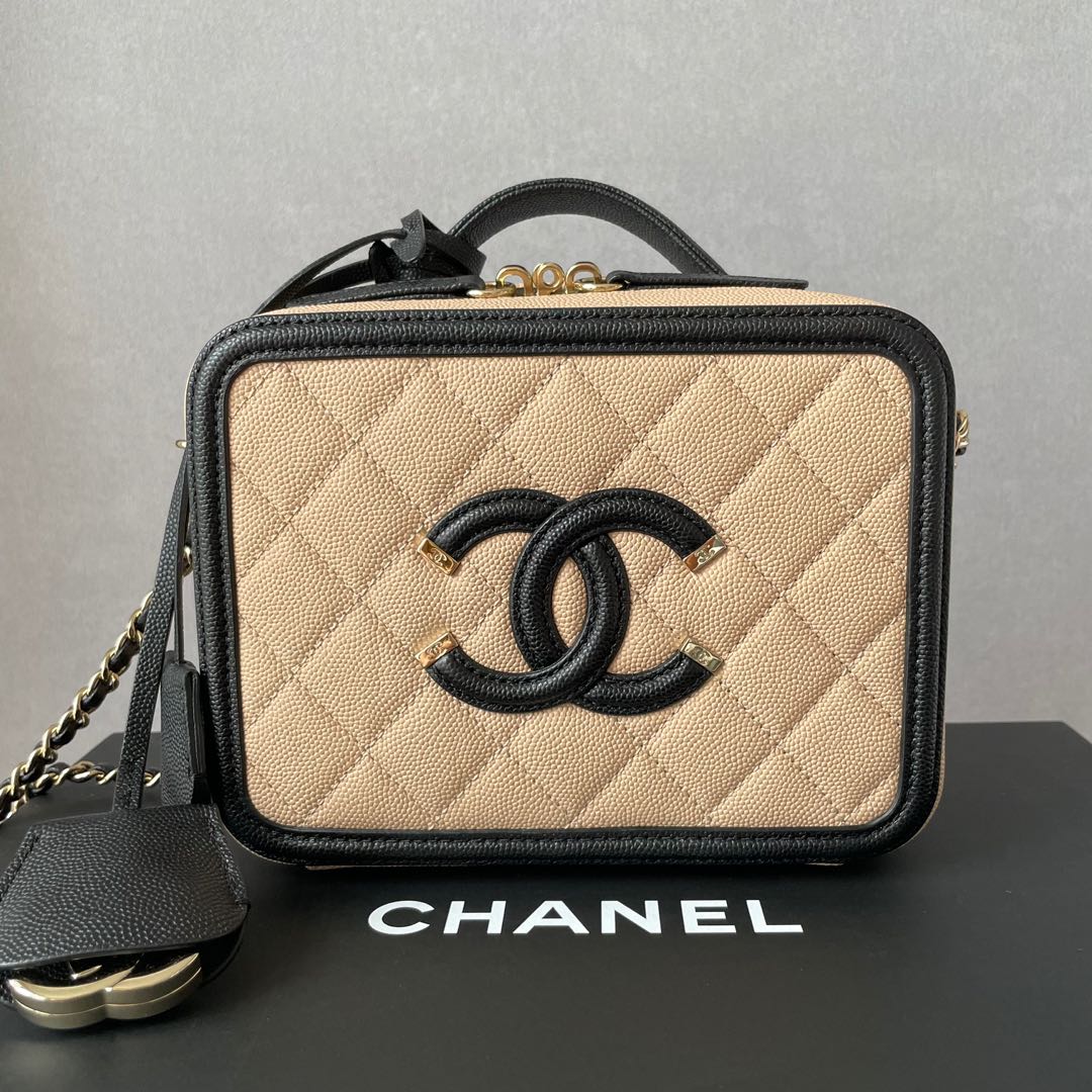 Chanel Beige Quilted Caviar Leather Medium CC Filigree Vanity Case Bag  Chanel