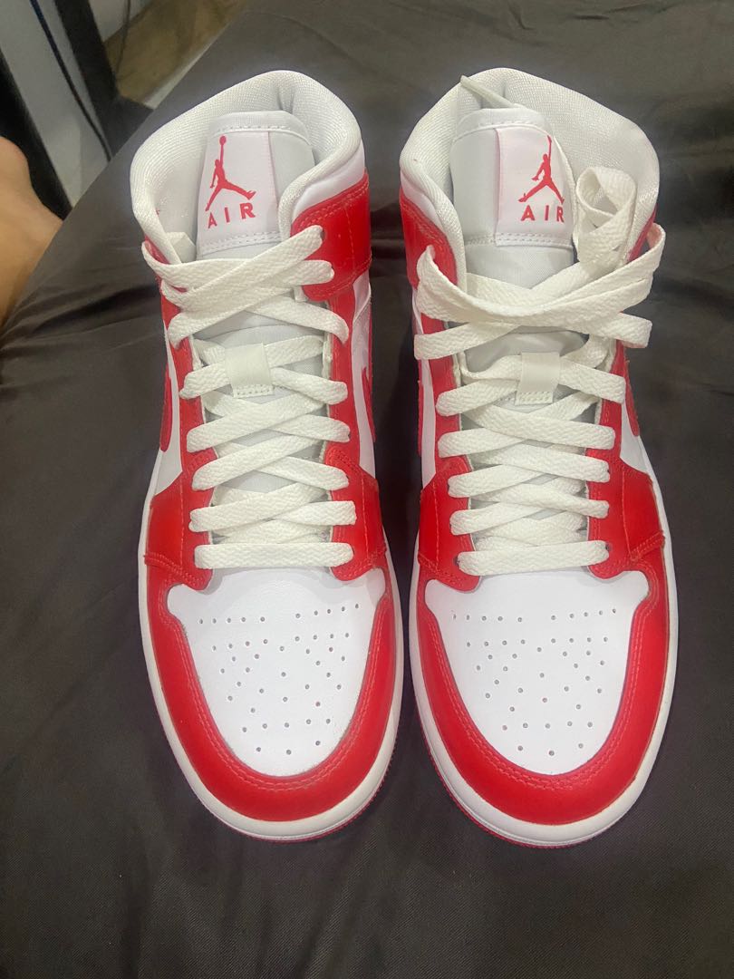 Air jordan 1 mid red habanero, Men's Fashion, Footwear, Sneakers on