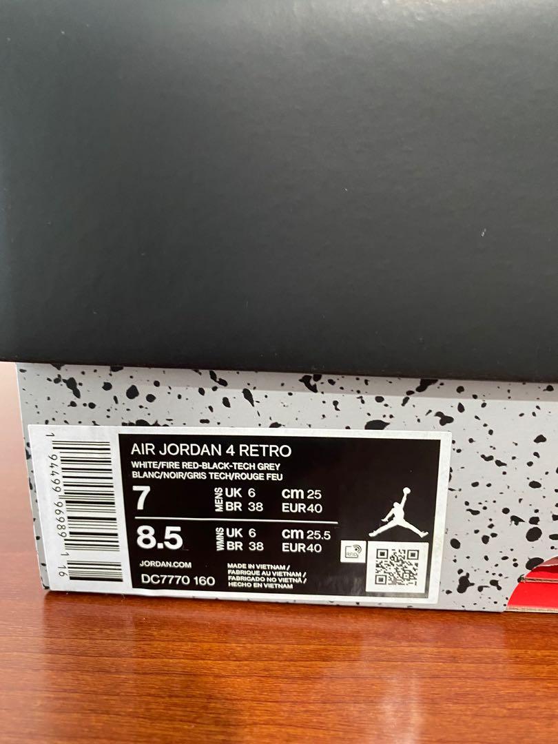 US 7 Air Jordan 4 Fire Red , Men's Fashion, Footwear, Sneakers on Carousell