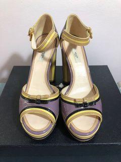 Authentic Prada Purple Ribbon Patent Leather Peep Toe Platform High Heels Barbie Shoes