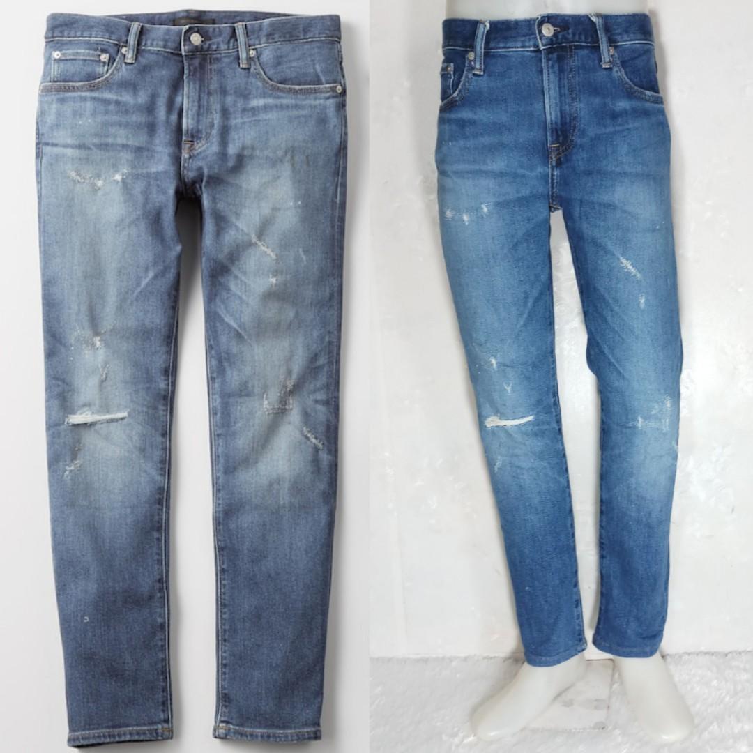 Authentic Uniqlo MEN slim fit ripped jeans jeans sobek cowo