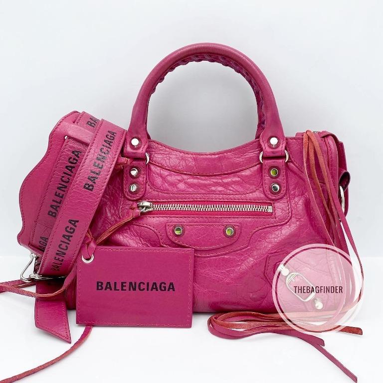 Balenciaga Mini City Pink Logo Strap Luxury Bags Wallets on