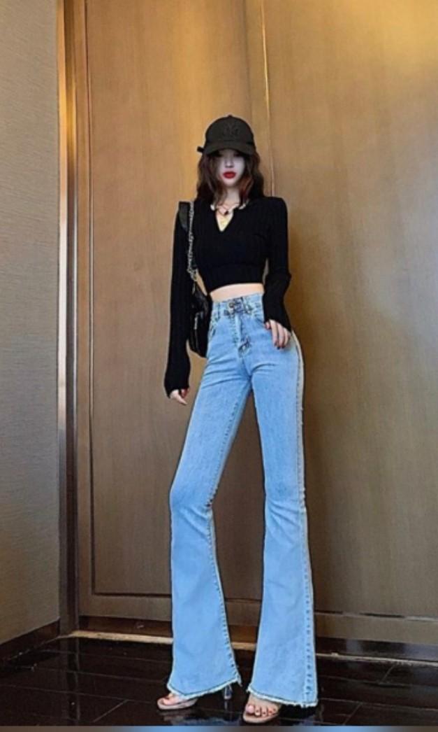 Light Blue Flare Pants, Women's Fashion, Bottoms, Jeans on Carousell