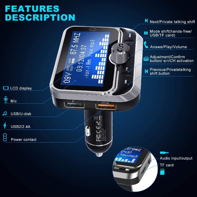 BNIB Clydek BC32 Bluetooth FM Transmitter Radio Adapter Audio