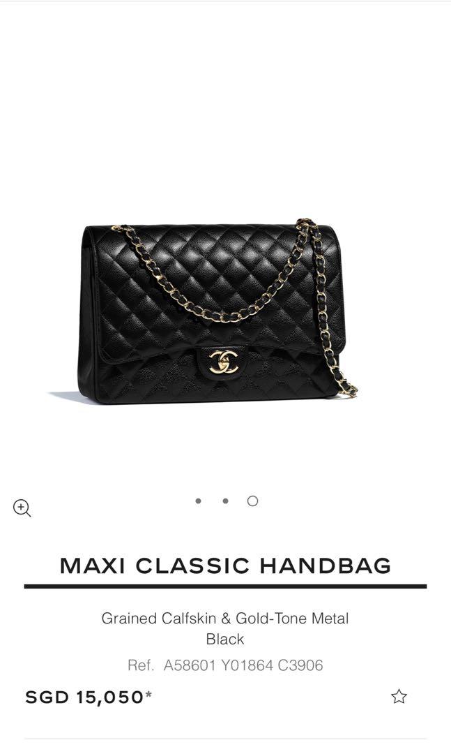 CHANEL Maxi Classic Handbag Grained Calfskin Double Flap Chain