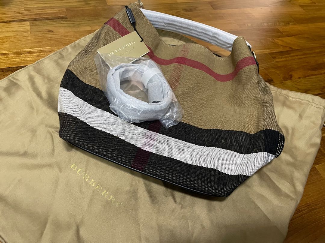 Burberry Ashby Bag House Check Canvas Medium Satchel bucket bag