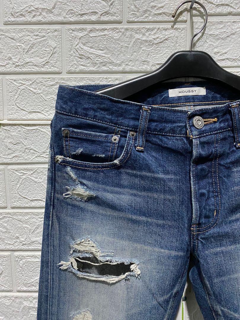 CELANA RIPPED JEANS MOUSSY, Fesyen Pria, Pakaian , Bawahan di Carousell