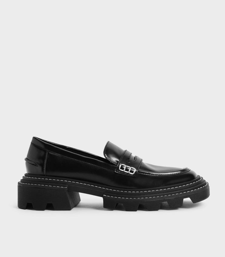 Charles and Keith Perline Chunky Penny Loafers Black Authentic