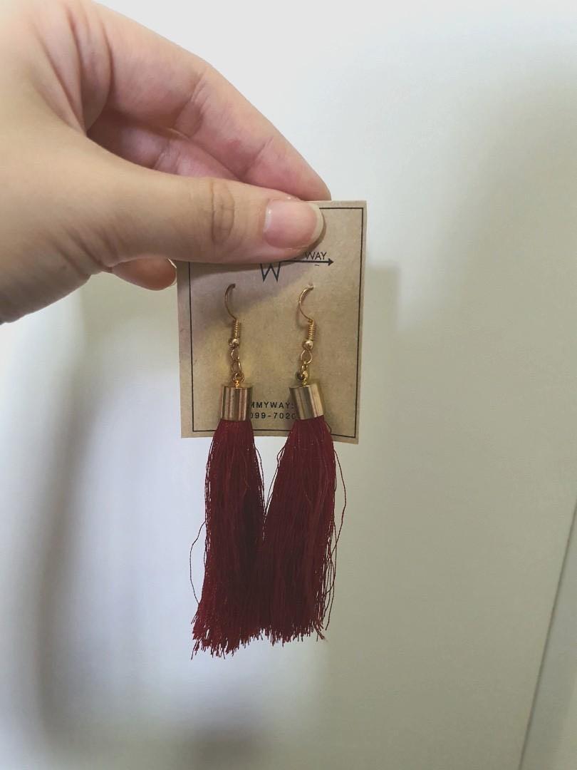 Maroon top tassel earrings