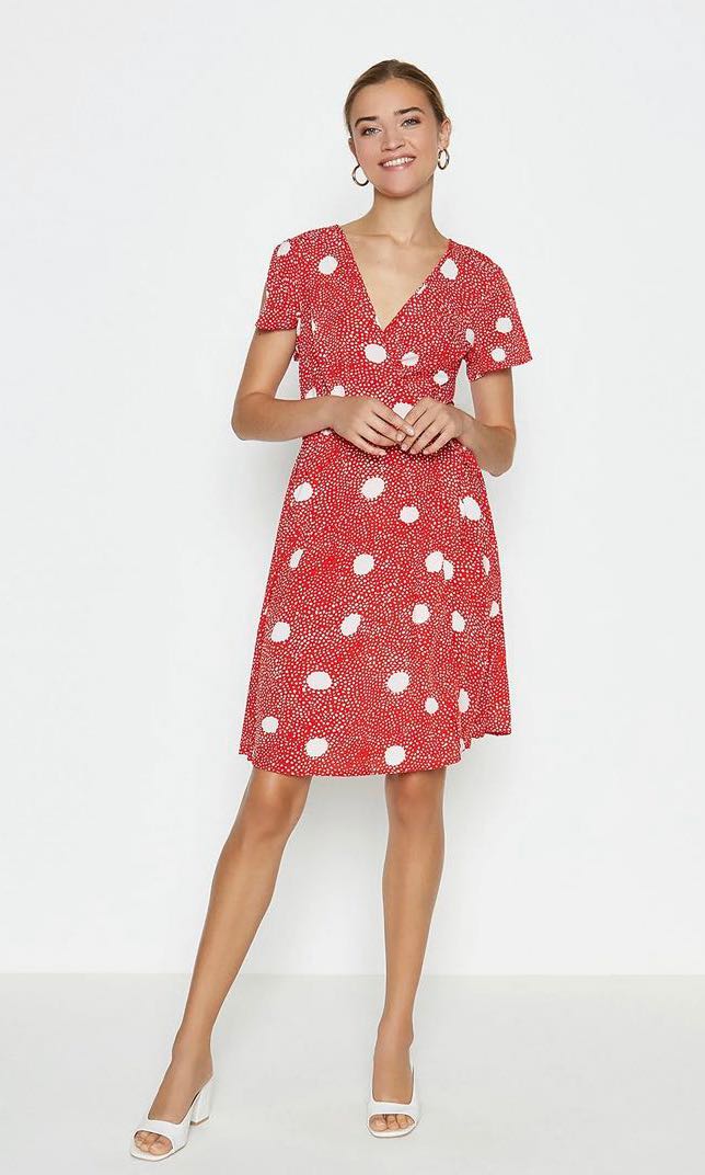 Red polka hotsell wrap dress