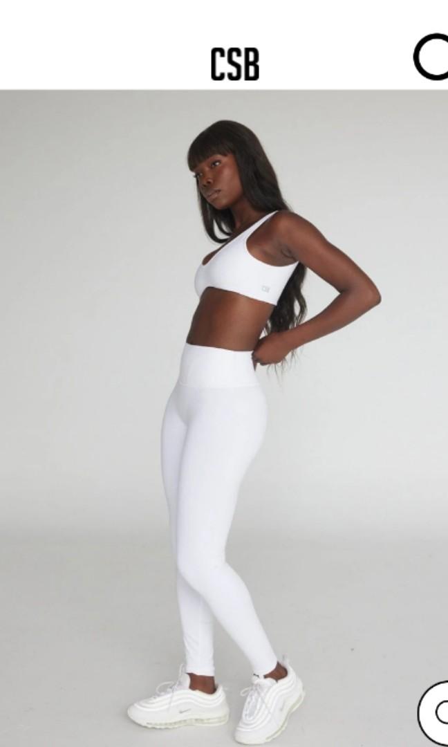 CSB White serenity leggings, Women's Fashion, Activewear on Carousell
