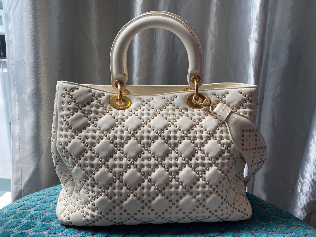 Dior Supple Large Lady Dior In Cannage Studded White Calfskin, Luxury, Bags  & Wallets On Carousell