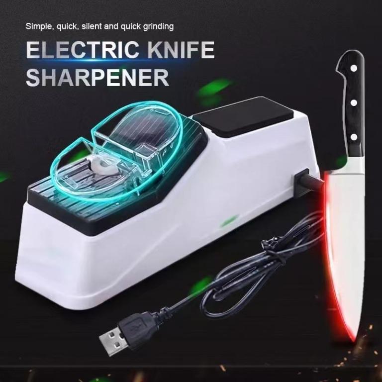 E-shop: Electric Knife Sharpener (Category: Other Kitchenware & Tableware) located in Quezon City. Submitted by erica1239 (Listing ID 1138398143, Image 1). Description: Features: USB current: 5V 2A Size: 23.5*9*6.5 color: White Material: Plastic Comparison before and after sharpening the knife Good or bad, at a glance Before sharpening Blunt knife, difficult to cut meat Difficult to cut, water flowing After sharpening The knife is sharp, everythi