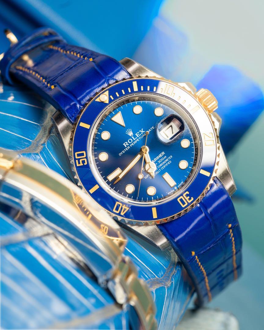 Rolex submariner blue on sale leather strap