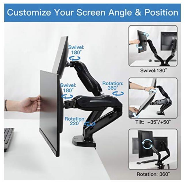 Huanuo HNDS6 Gas Spring Dual Monitor Arm Mount for 1727 Inch