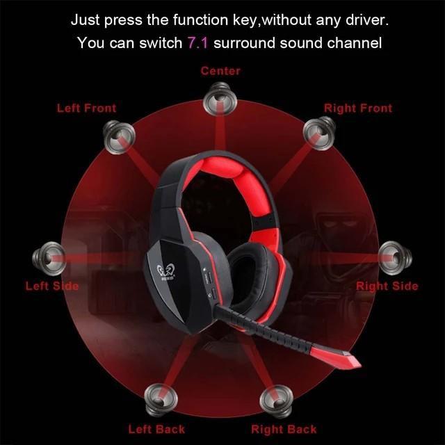 HUHD Wireless Headphones PC Gamer Headset USB 7.1 Virtual Surround