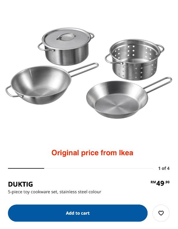 DUKTIG 5-piece toy cookware set, stainless steel color - IKEA