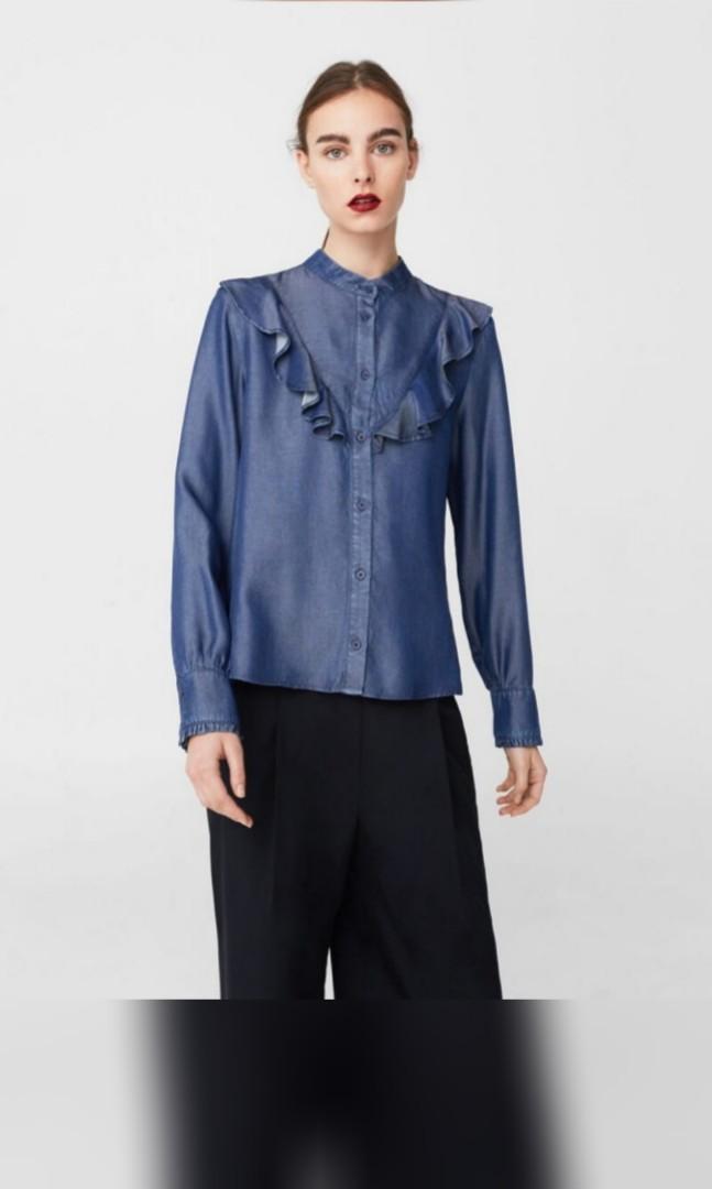 Mango MNG denim shirt, Fesyen Wanita 