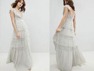 Needle and Thread Sunburst tiered embellished ruffle tulle dress Rental (N & T - Grey green)明星同色同款 灰綠色輕婚紗 迎賓 pre wedding