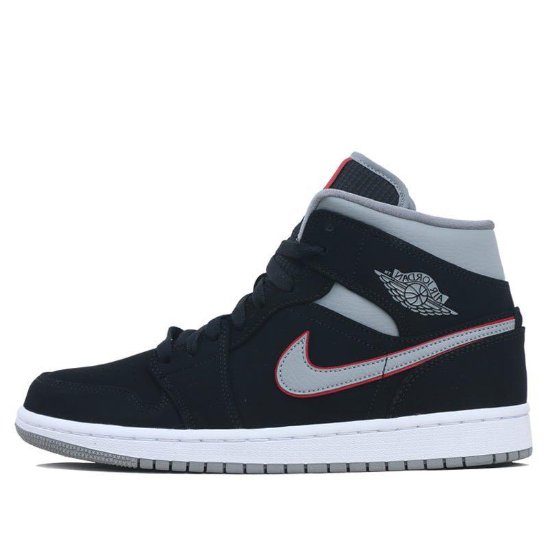 Red black top and gray jordans