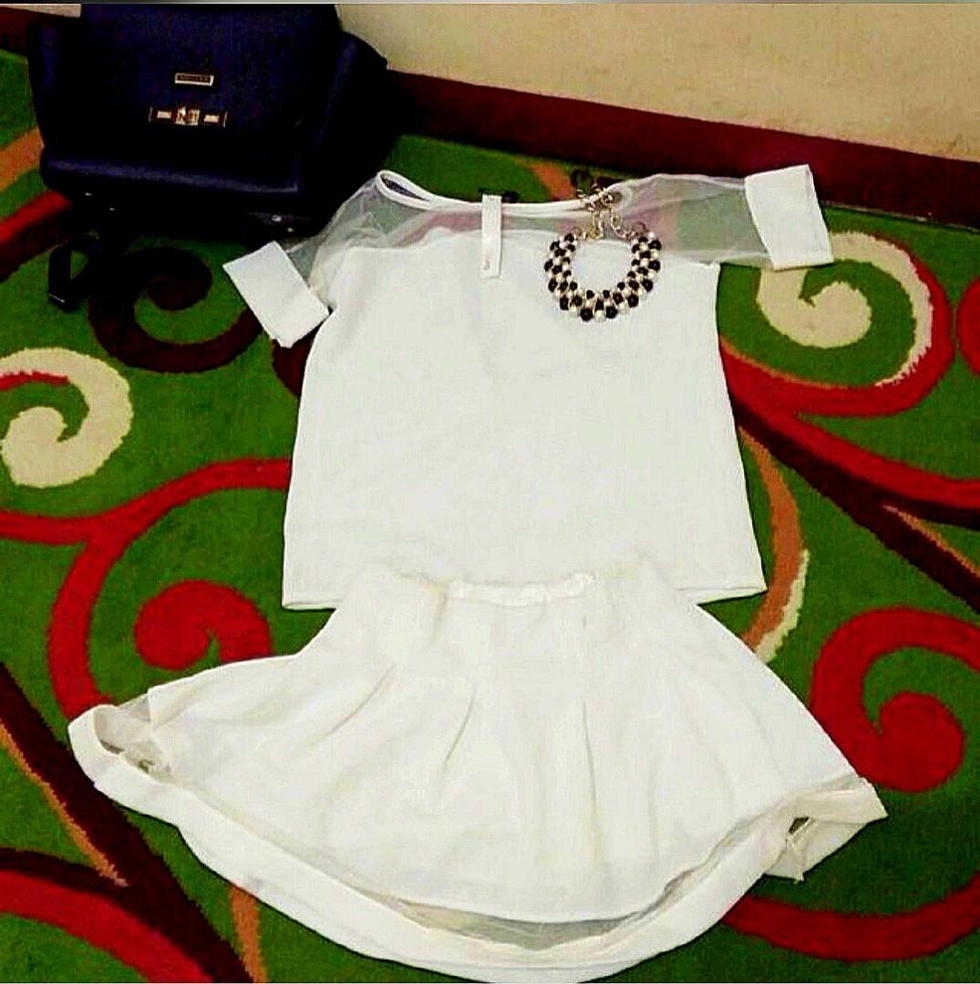 SET TOP \u0026 BOTTOM, PUTIH, Fesyen Wanita 