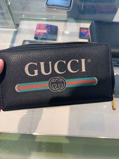 Gucci Vintage Print Wallet In Leather with Zipper in Nero