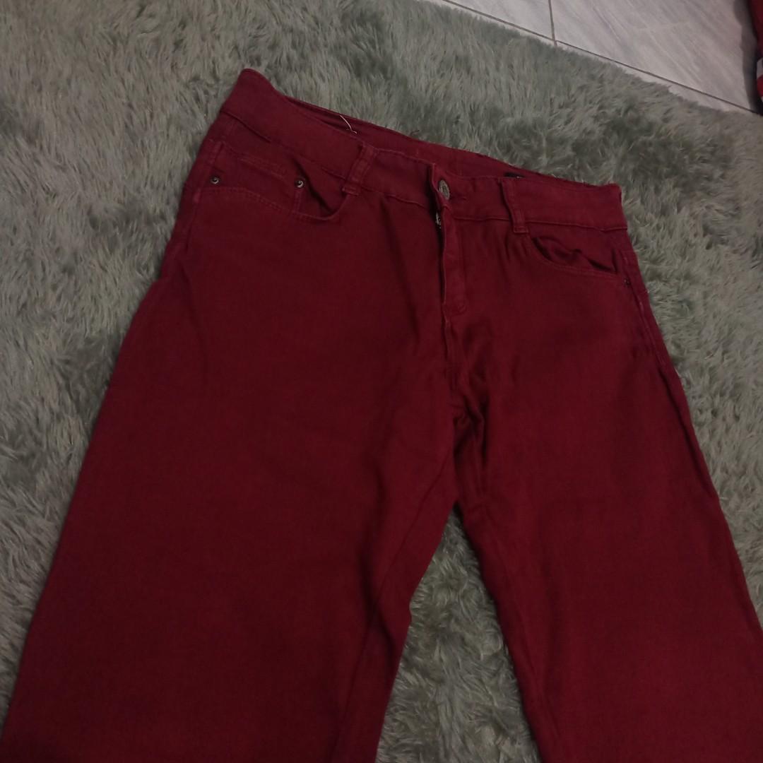Skinny jeans maroon stretch, Fesyen 