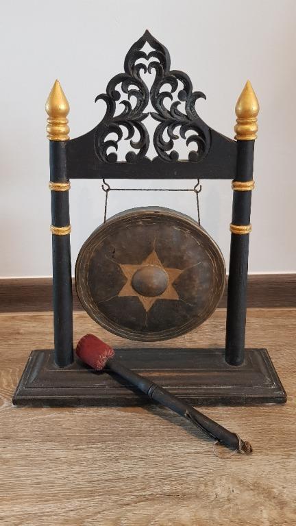 Gong Stand with Mallet Vintage Style Wood Buddha Temple Rare Decor Gong  Antique